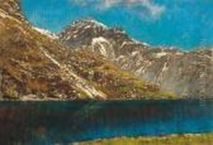 Mountain Lake With Snowy Peaks by Laszlo Mednyanszky
