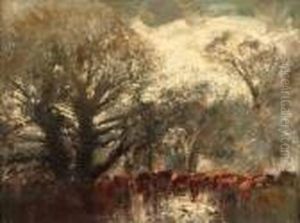 Cattle Watering In The Woods by Laszlo Mednyanszky