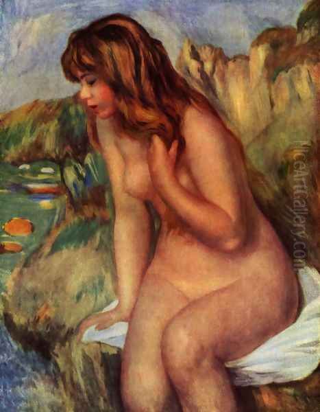 Bathers, sitting on a rock - view 1