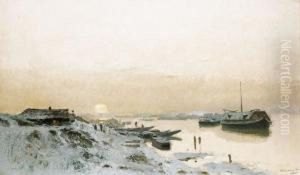 Sunrise By The Snowy Riverside by Laszlo Mednyanszky