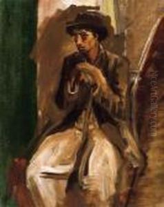 Boy In A Hat, Sitting On A Chair by Laszlo Mednyanszky