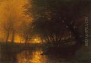 Riverside With Lights by Laszlo Mednyanszky
