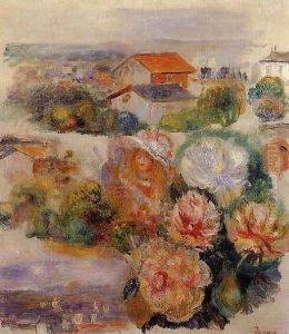 Landscape Flowers And Little Girl by Pierre Auguste Renoir