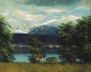 Lakelet With Snowy Peaks by Laszlo Mednyanszky