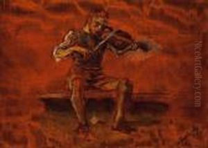 Playing The Violin by Laszlo Mednyanszky