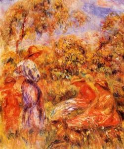 Three Women And Child In A Landscape by Pierre Auguste Renoir