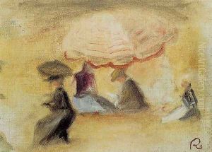 On The Beach Figures Under A Parasol by Pierre Auguste Renoir
