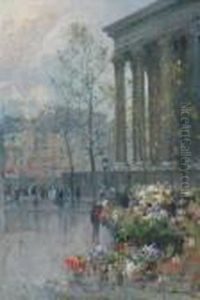 Mercado De Flores En La Plaza De
 La Madeleine, Paris (the Flower Market At Place De La Madeleine, Paris) by Eliseu Meifren i Roig