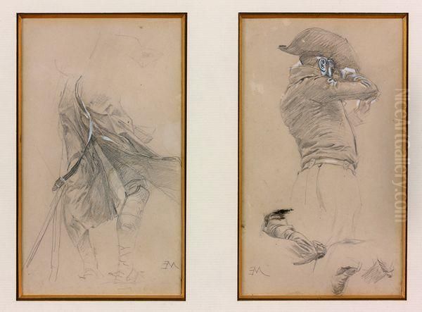 Deux Feuilles D'etudes De Personnages Sur Le Meme Montage - view 1