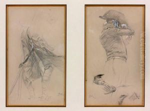 Deux Feuilles D'etudes De Personnages Sur Le Meme Montage by Jean-Louis-Ernest Meissonier