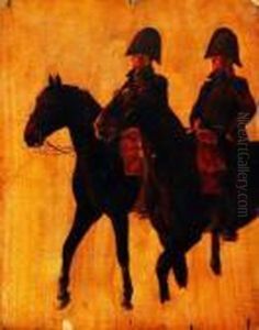 Retour De Campagne De Deux Generaux A Cheval En Manteau