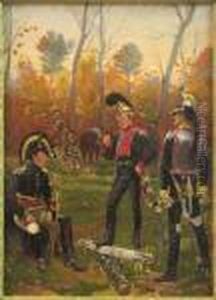Military Officers At Rest In A Wooded Landscape by Jean-Louis-Ernest Meissonier