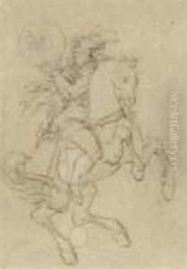 A Study Of A Horse And Its Rider
 (recto) And A Study Of A Man Wearing A Crown And Cloak (verso) by Jean-Louis-Ernest Meissonier