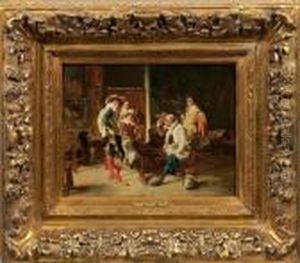 Intererieurbild Mitkavalieren In Angeregter Unterhaltung by Jean-Louis-Ernest Meissonier