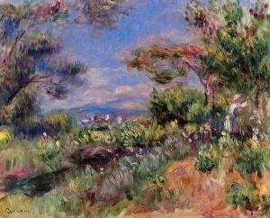 Young Woman In A Landscape Cagnes by Pierre Auguste Renoir