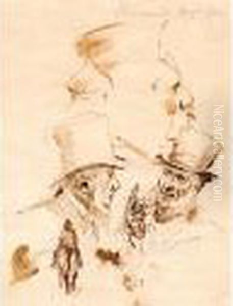 Etudes D'hommes En Conversationet Cavalier Vu De Dos - view 1