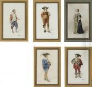 Five Studies Of Theater Costumes; And A Woman Weaving by Jean-Louis-Ernest Meissonier