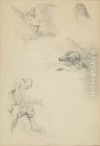 Studies Of A Chimera, Woman's Head, Bottle Old Sot by Jean-Louis-Ernest Meissonier
