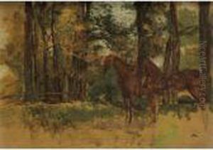 Etude De Chevaux [ ; Study Of 
Horses ; Oil On Panel ; Monogrammed Em ; On The Reverse Stamp Of The 
Meissonier Sale In 1893] by Jean-Louis-Ernest Meissonier
