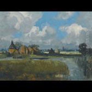 The Marsh Farm, Late August Moon by Campbell A. Mellon