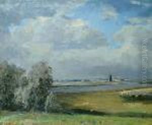 A Norfolk Landscape, With Windmills