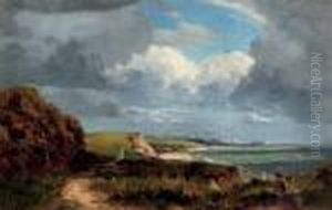 Figures On A Coastal Path, A Town In The Distance Figures On A Coastal Path, A Town In The Distance