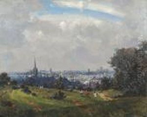 Kite Flying On Mousehold Heath, With View Of Norwich Beyond