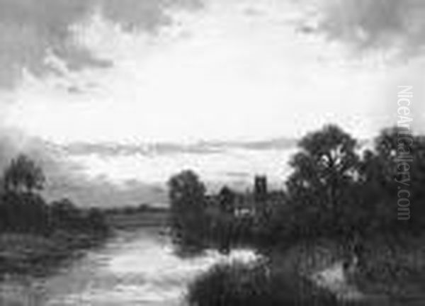 Figures Walking At Dusk By The River Trent - view 1