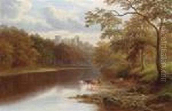 English Riverlandscape With View Of Barnard Castle - view 1
