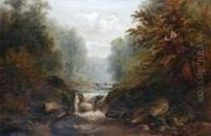 River Landscape With Figures On A Bridge