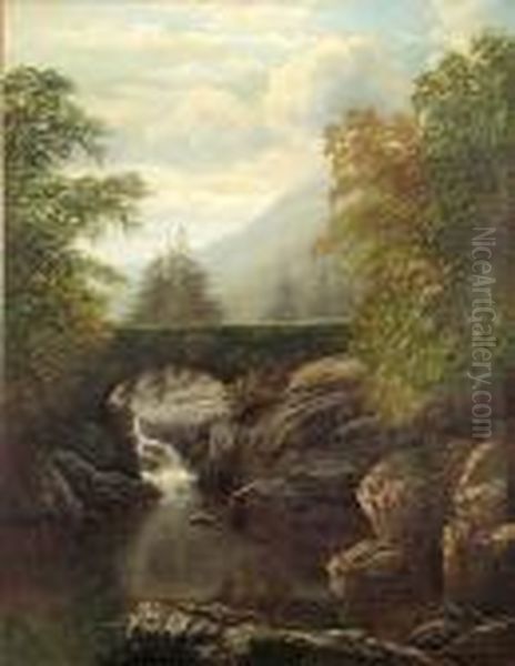 A River Landscape With A Bridge Above A Waterfall - view 1