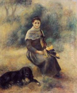Young Girl With A Dog by Pierre Auguste Renoir