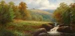 Cattle Watering; Sheep Beside The River by William Mellor