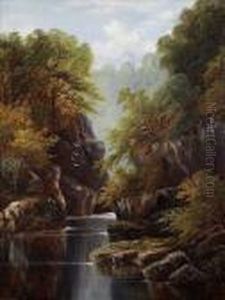 A Wooded River Ina Rocky Gorge by William Mellor