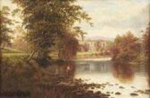 Fishing - Bolton Abbey On The Wharfe by William Mellor
