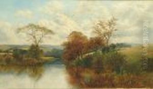 A Lakeland Landscape With 
Figures; An Extensive River Landscape With Cattle And Sheep Grazing