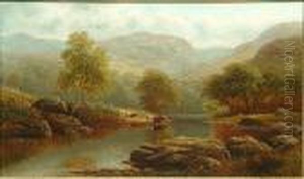 A River Landscape With Cattle Watering, Possibly On The Wharfe; A Lakeland Landscape - view 1