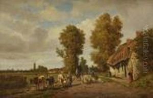 Vaches Etbrebis Devant La Chaumiere