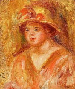 Bust Of A Young Girl In A Straw Hat by Pierre Auguste Renoir