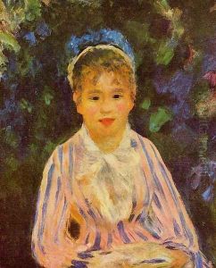 Young Woman In A Blue And Pink Striped Shirt