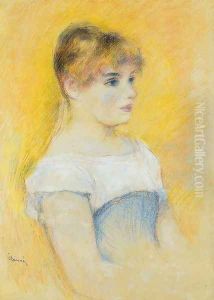Young Girl In A Blue Corset by Pierre Auguste Renoir