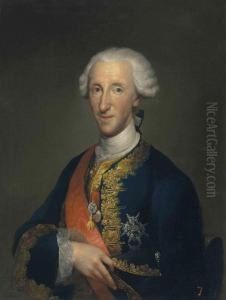 Portrait Of Don Luis De Borbon,
Infante Of Spain ,half-length, In Court Dress, With The Insignia Of The
Orders Of Thegolden Fleece, St. Januarius And Saint-esprit by Anton Raphael Mengs