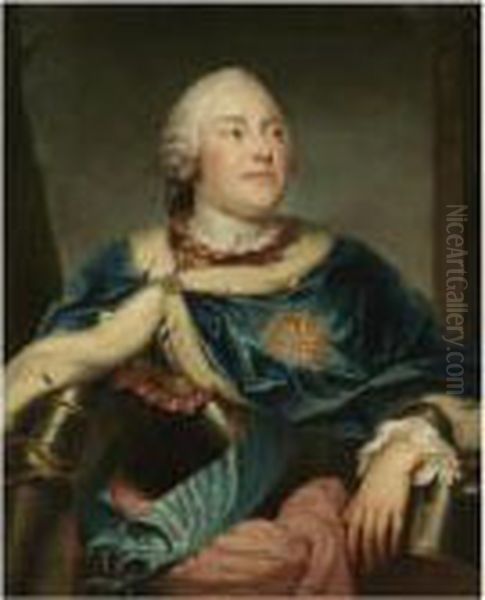 Portrait Of The Elector 
Friedrich Christian Of Saxony, Threequarter Length, Wearing Armour And A
 Blue Ermine-lined Cape Withthe Cross Of Malta - view 1