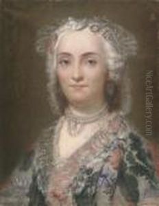 Portrait Of A Lady, Bust-length,
 In An Embroidered Dress With Lace, Wearing A Pearl Necklace And Pearl 
Earrings