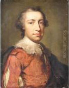 Portrait Of A Gentleman, Half Length, Wearing Red And In 17th Century Costume