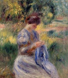 The Embroiderer Aka Woman Embroidering In A Garden by Pierre Auguste Renoir