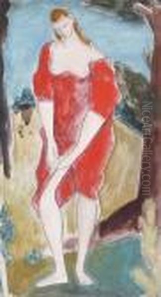 Semi-clad Woman In A Red Dress - view 1
