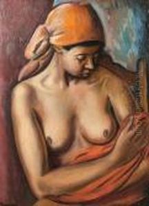 Female Nude, Seated, Wearing A Head Scarf