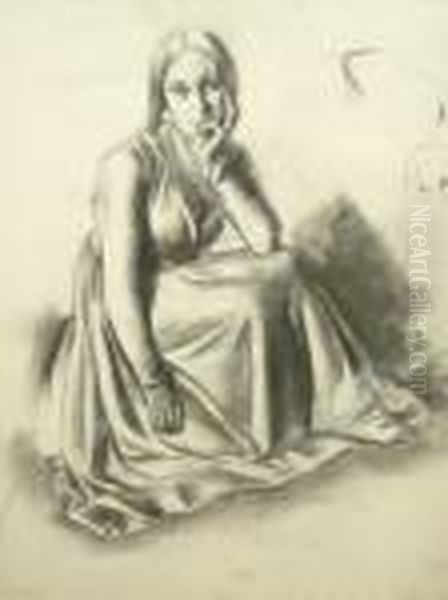 Nea Lg -- Portrait Of A Woman Seated Full-length; Charcoal, 61x45.5cm - view 1