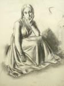 Nea Lg -- Portrait Of A Woman Seated Full-length; Charcoal, 61x45.5cm by Bernard Meninsky
